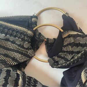 VITAMIN A Golden Rings Woven Striped Designer Bikini Bottom - Size L